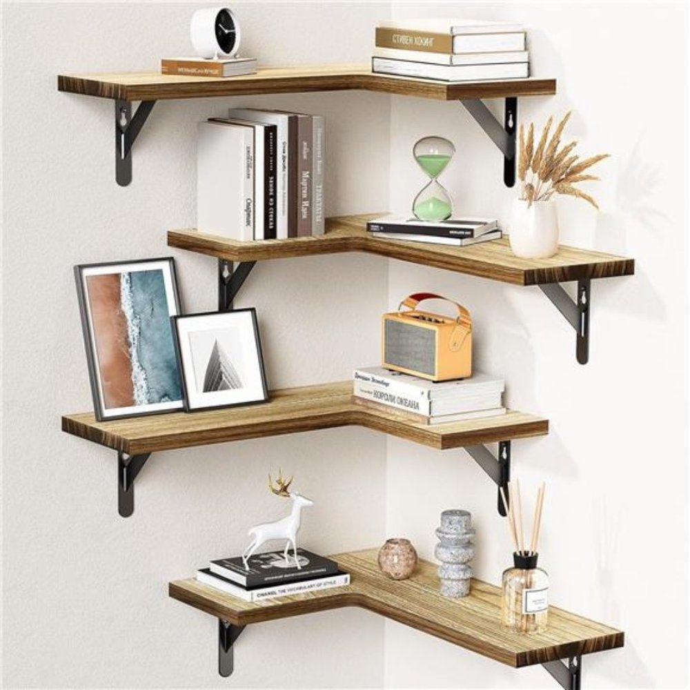 Corner Floating Shelves, Set of 4 Corner Wood Shelves